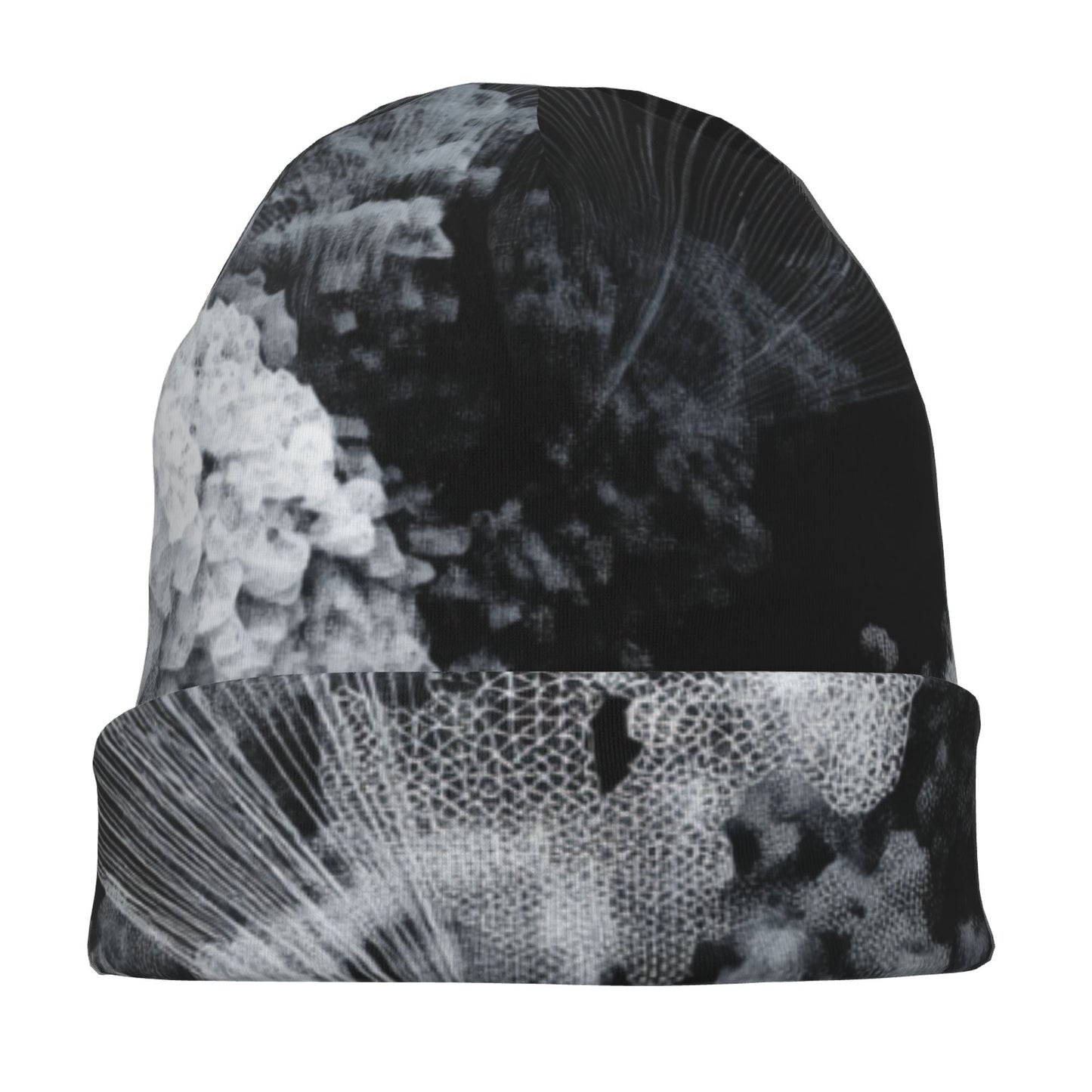 Black & White Abstract Art Adult Knitted Beanie | Double-Layer Warm and Stylish Hat