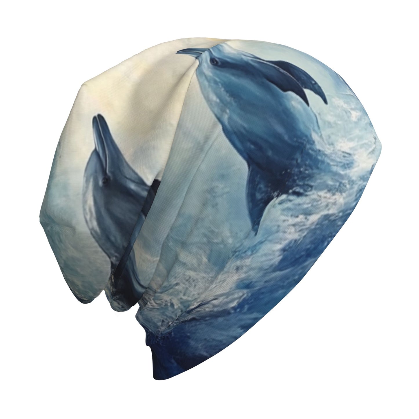 Jumping Dolphin Print Adult Knitted Beanie | Double-Layer Warm and Comfortable Hat