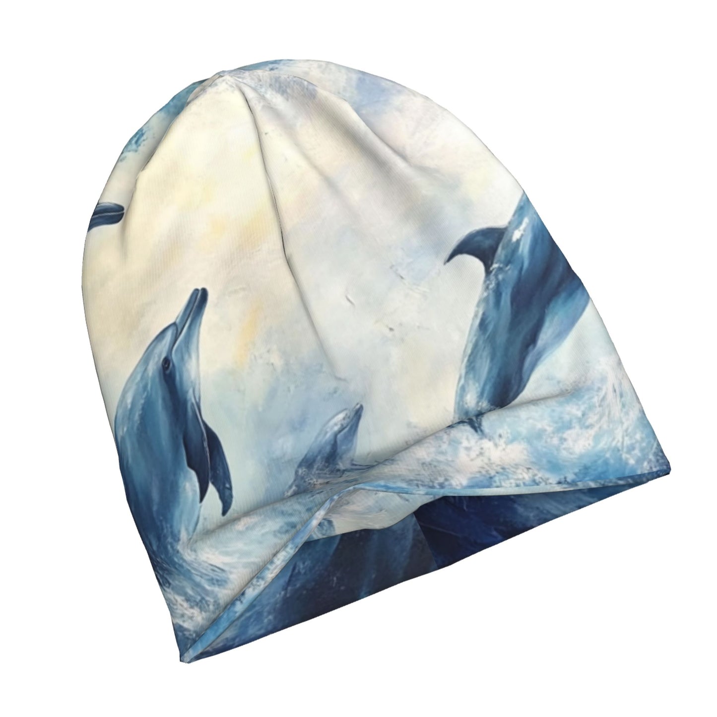 Jumping Dolphin Print Adult Knitted Beanie | Double-Layer Warm and Comfortable Hat