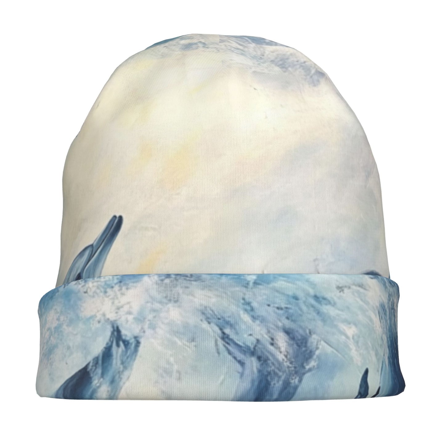 Jumping Dolphin Print Adult Knitted Beanie | Double-Layer Warm and Comfortable Hat