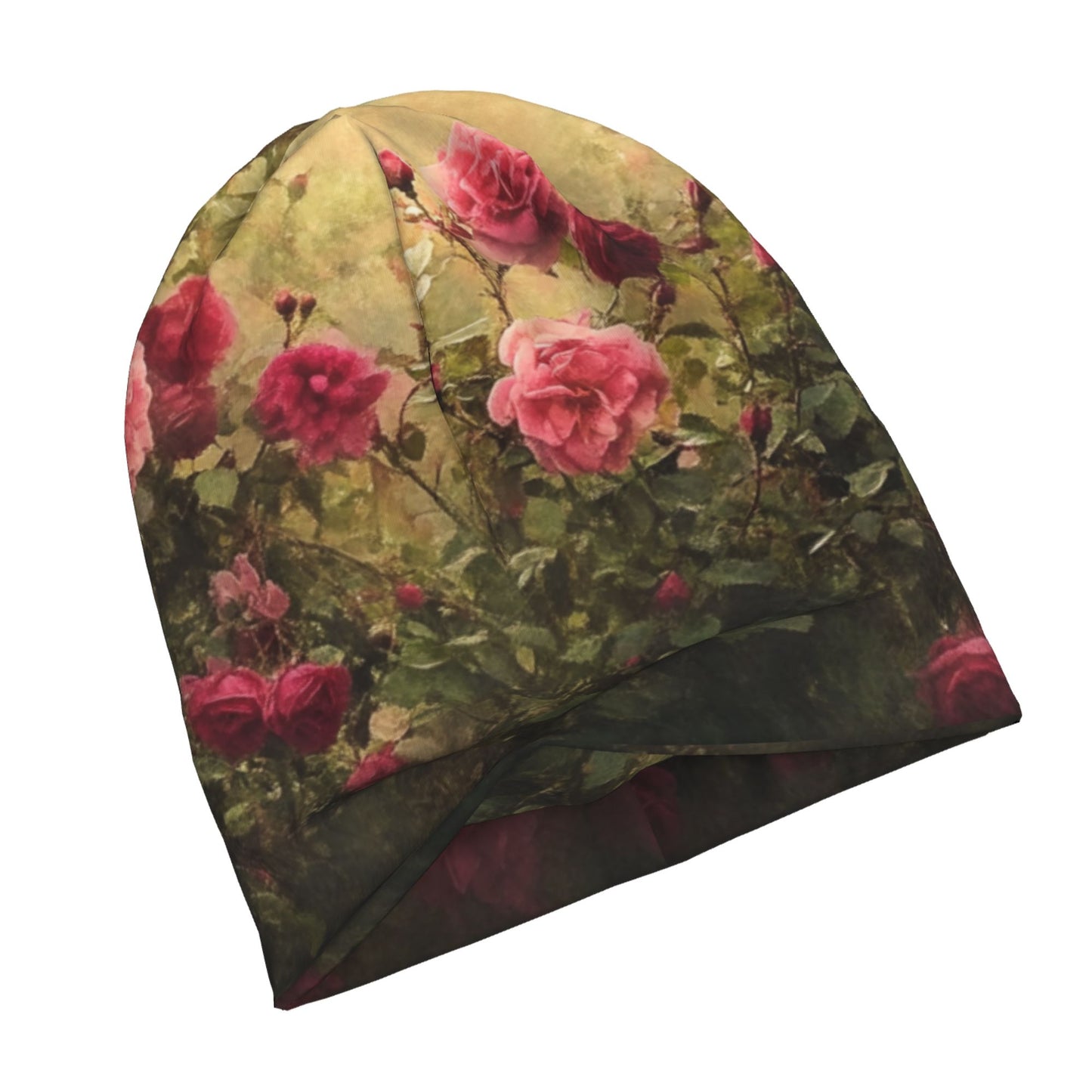 Rose Garden Print Adult Knitted Beanie | Double-Layer Warm and Stylish Hat