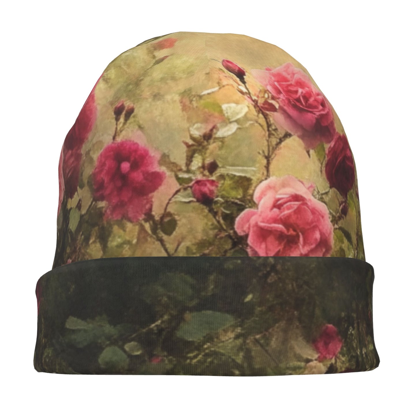 Rose Garden Print Adult Knitted Beanie | Double-Layer Warm and Stylish Hat