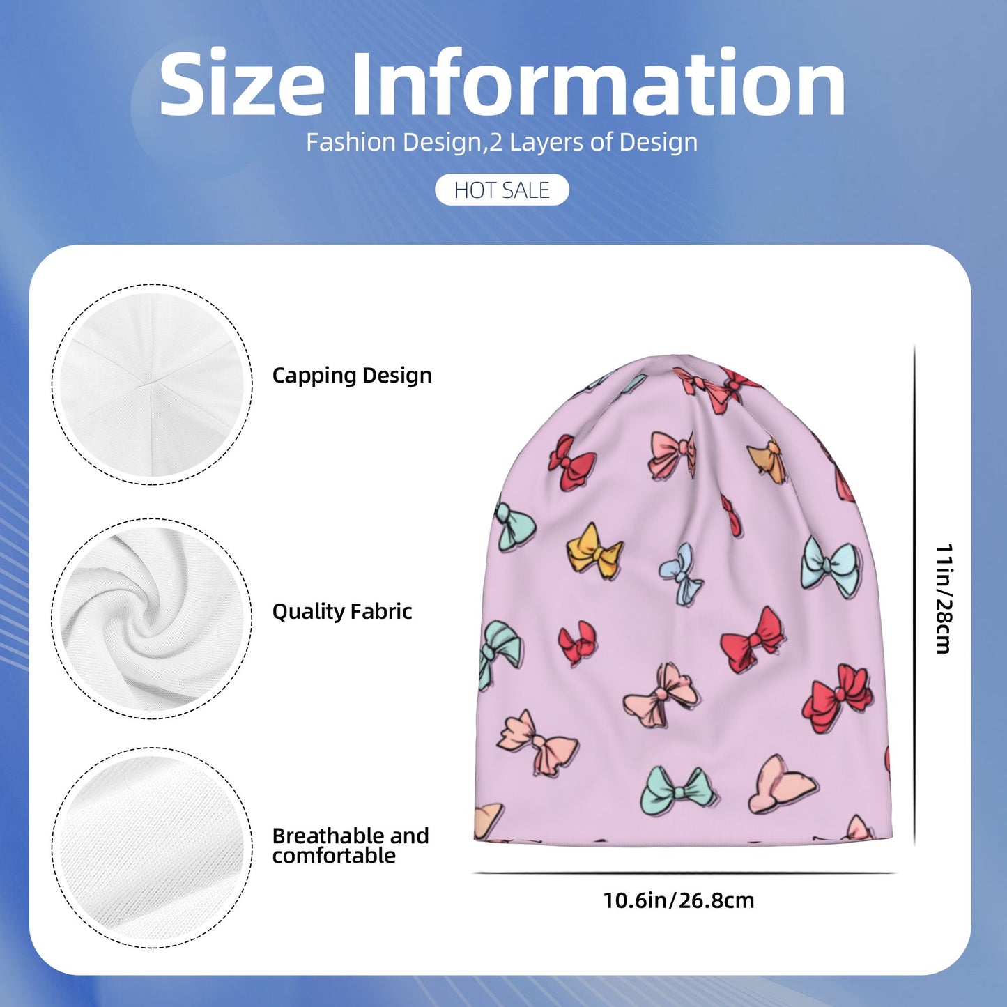 Pink Bow Print Adult Knitted Beanie | Sweet Romantic Double-Layer Warm Hat