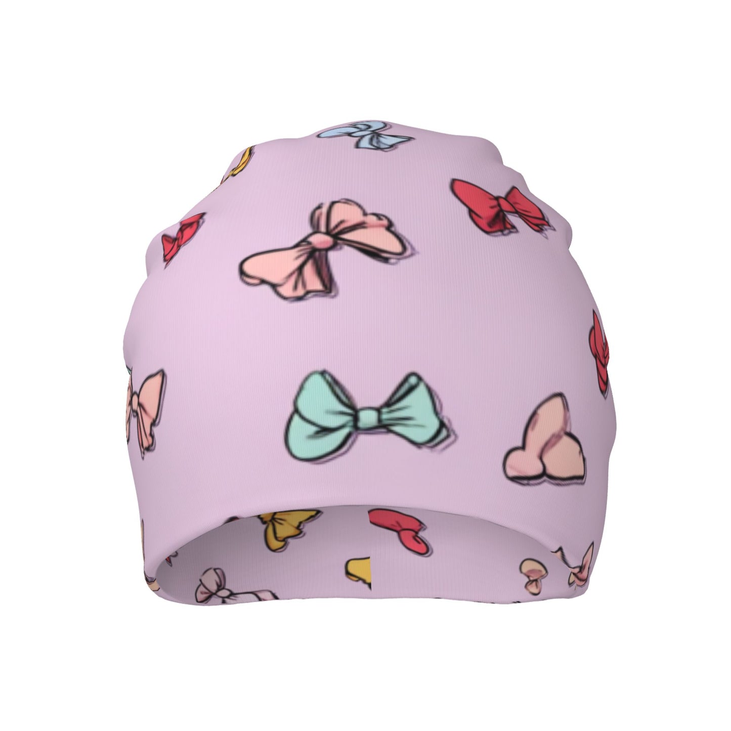 Pink Bow Print Adult Knitted Beanie | Sweet Romantic Double-Layer Warm Hat