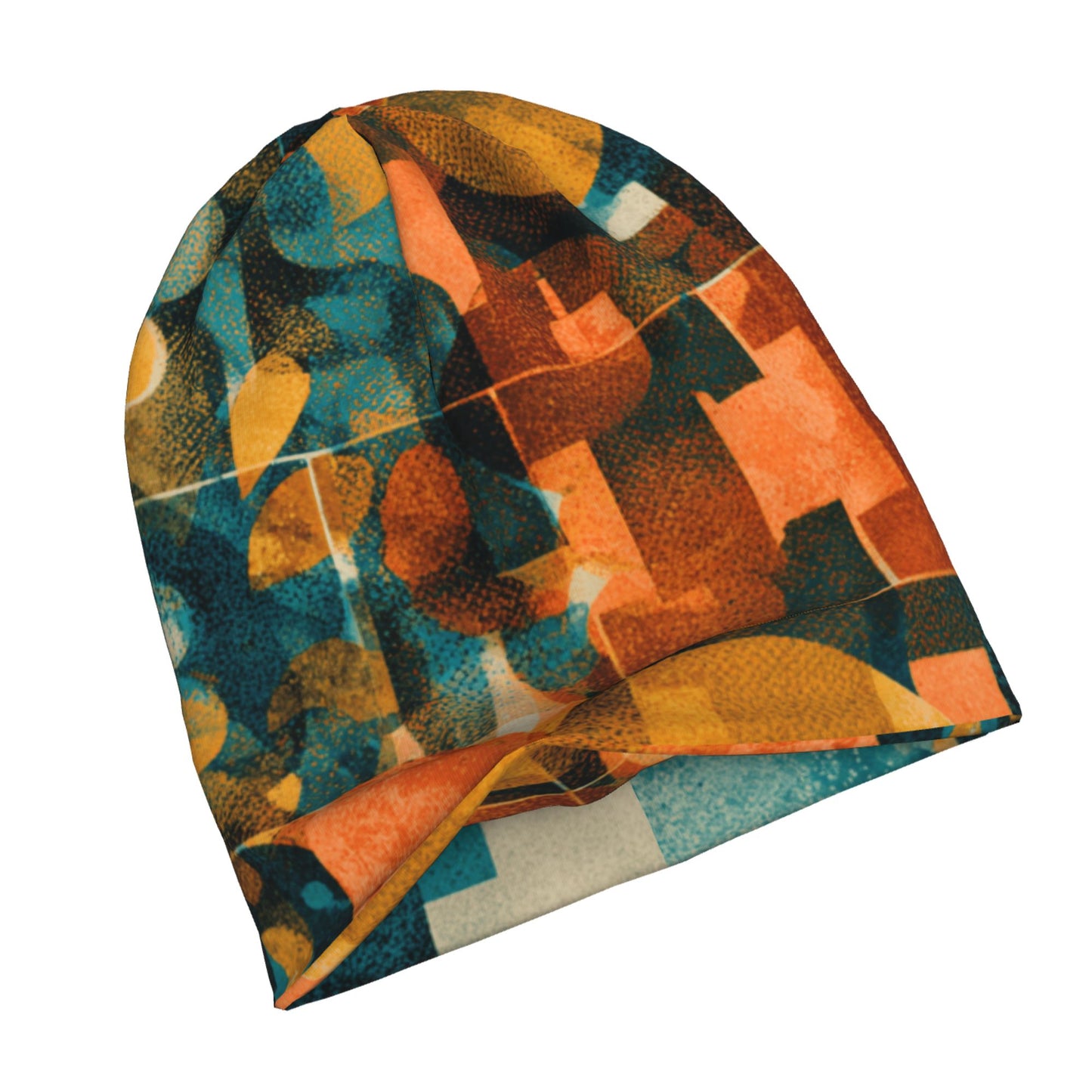 Abstract Geometric Patchwork Beanie | Artistic Double-Layer Knit Hat