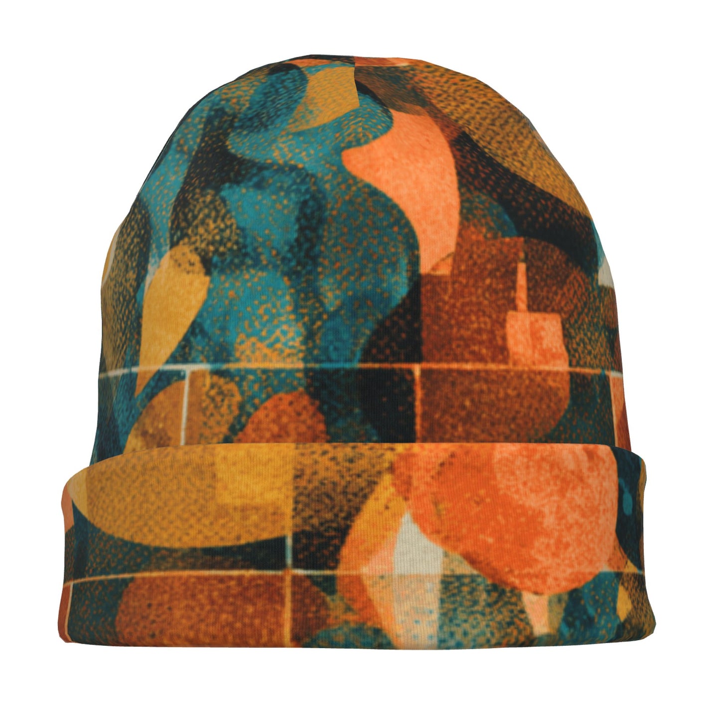 Abstract Geometric Patchwork Beanie | Artistic Double-Layer Knit Hat