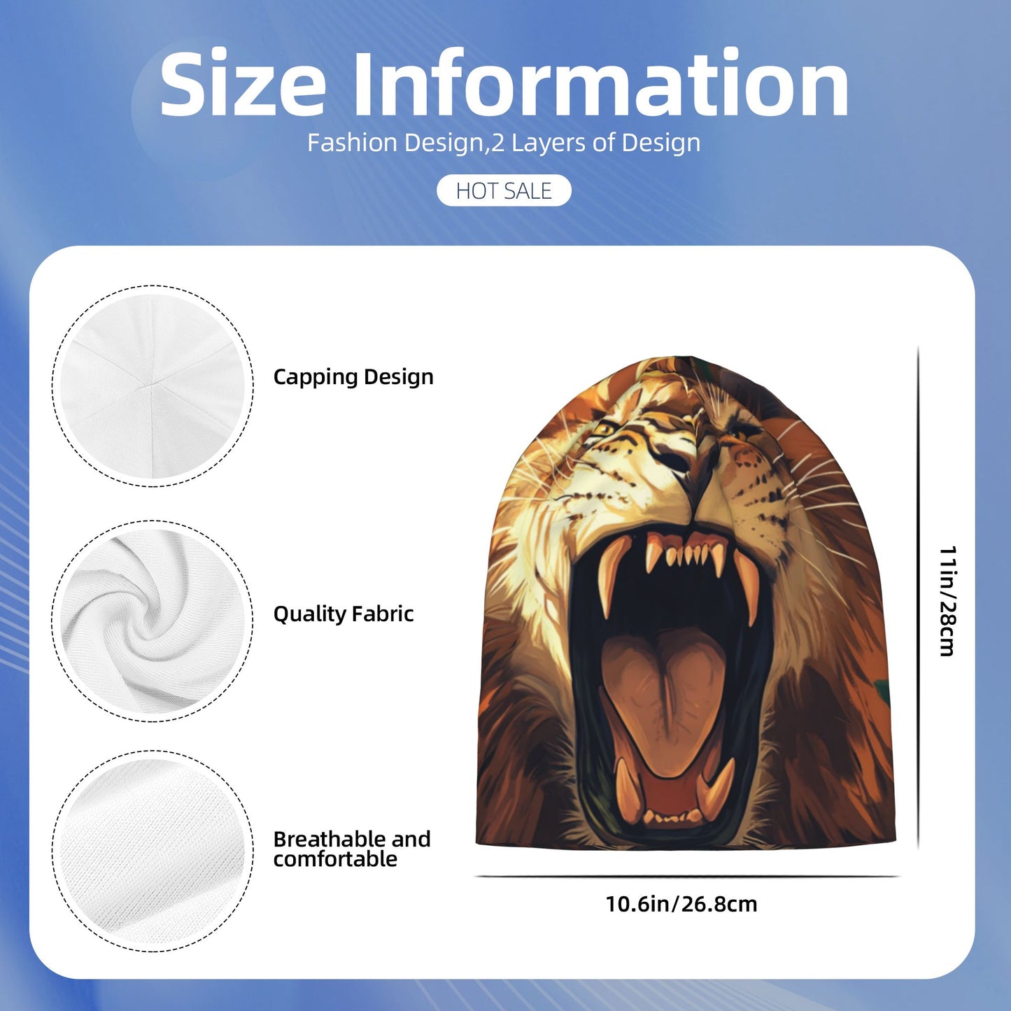 Roaring Lion Print Adult Knitted Beanie | Double-Layer Warm and Stylish Hat