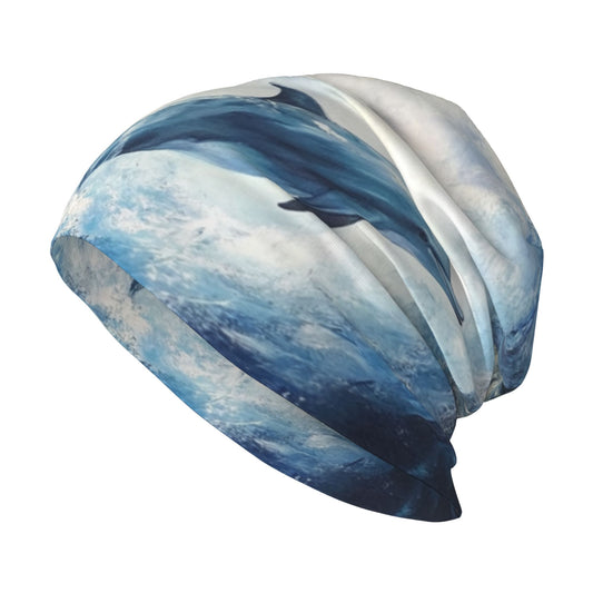 Jumping Dolphin Print Adult Knitted Beanie | Double-Layer Warm and Comfortable Hat