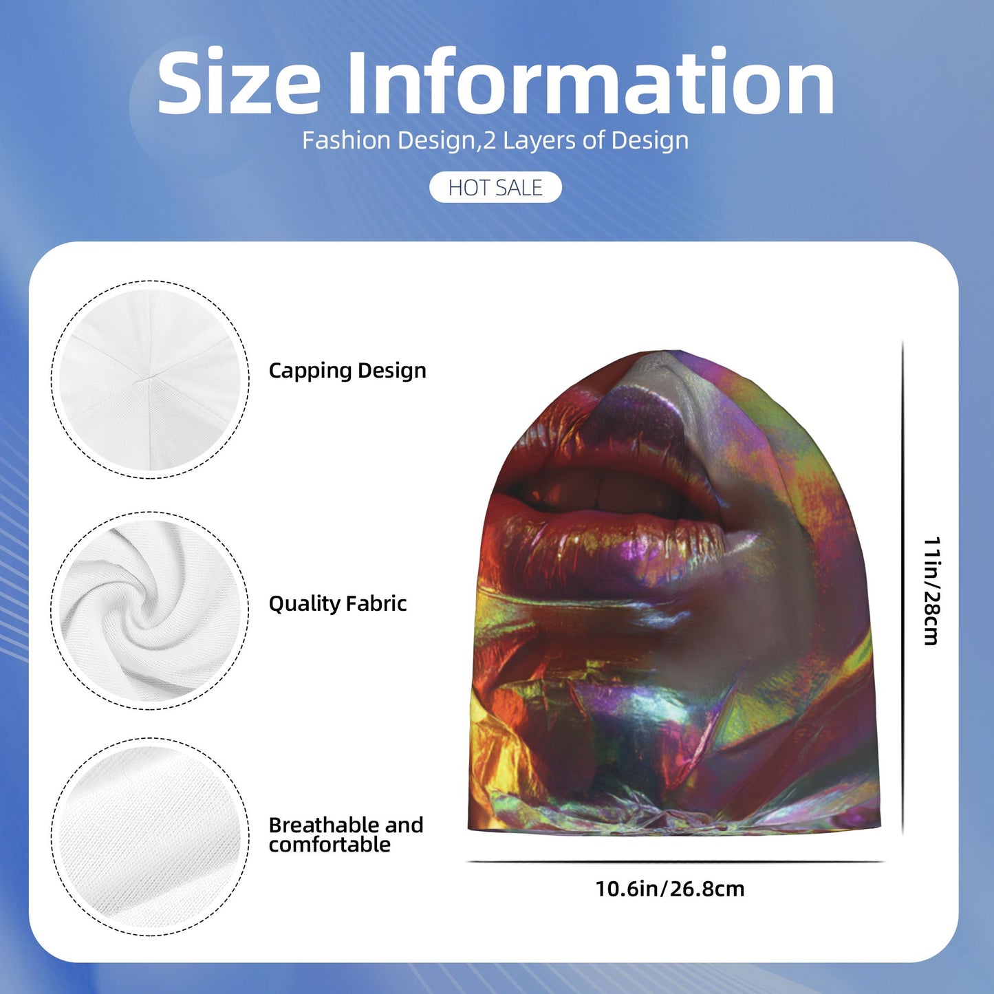 Metallic Lips Print Adult Knitted Beanie | Double-Layer Stylish & Warm Hat