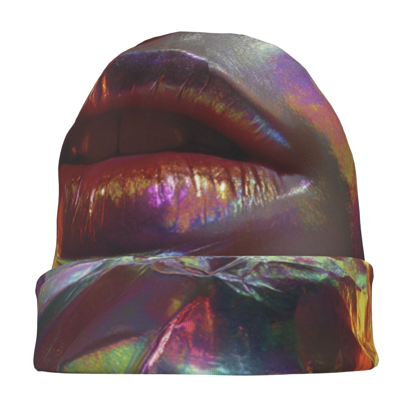 Metallic Lips Print Adult Knitted Beanie | Double-Layer Stylish & Warm Hat