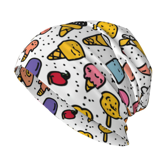 Cartoon Ice Cream & Fruit Print Adult Knitted Beanie | Double-Layer Casual and Stylish Hat
