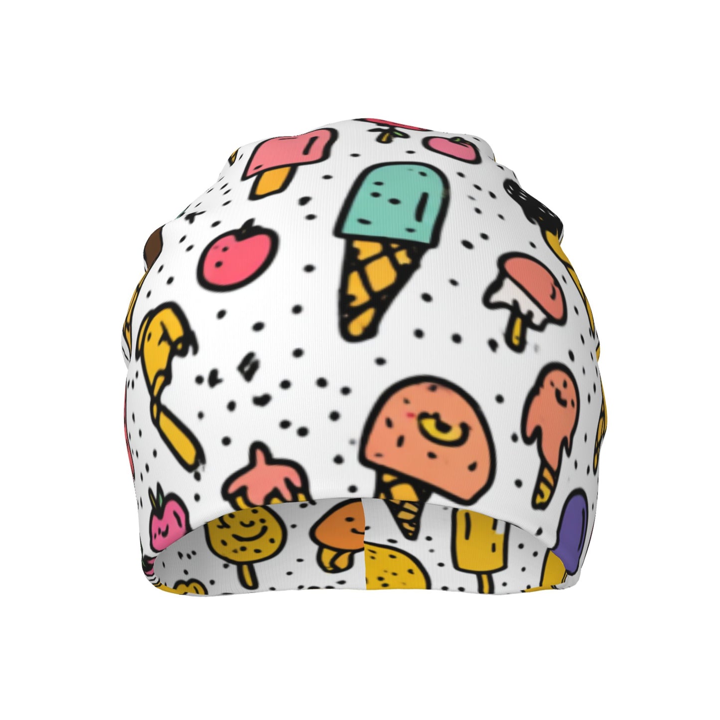 Cartoon Ice Cream & Fruit Print Adult Knitted Beanie | Double-Layer Casual and Stylish Hat
