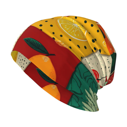 Colorful Fruit Patchwork Print Adult Knitted Beanie | Double-Layer Warm and Stylish Hat