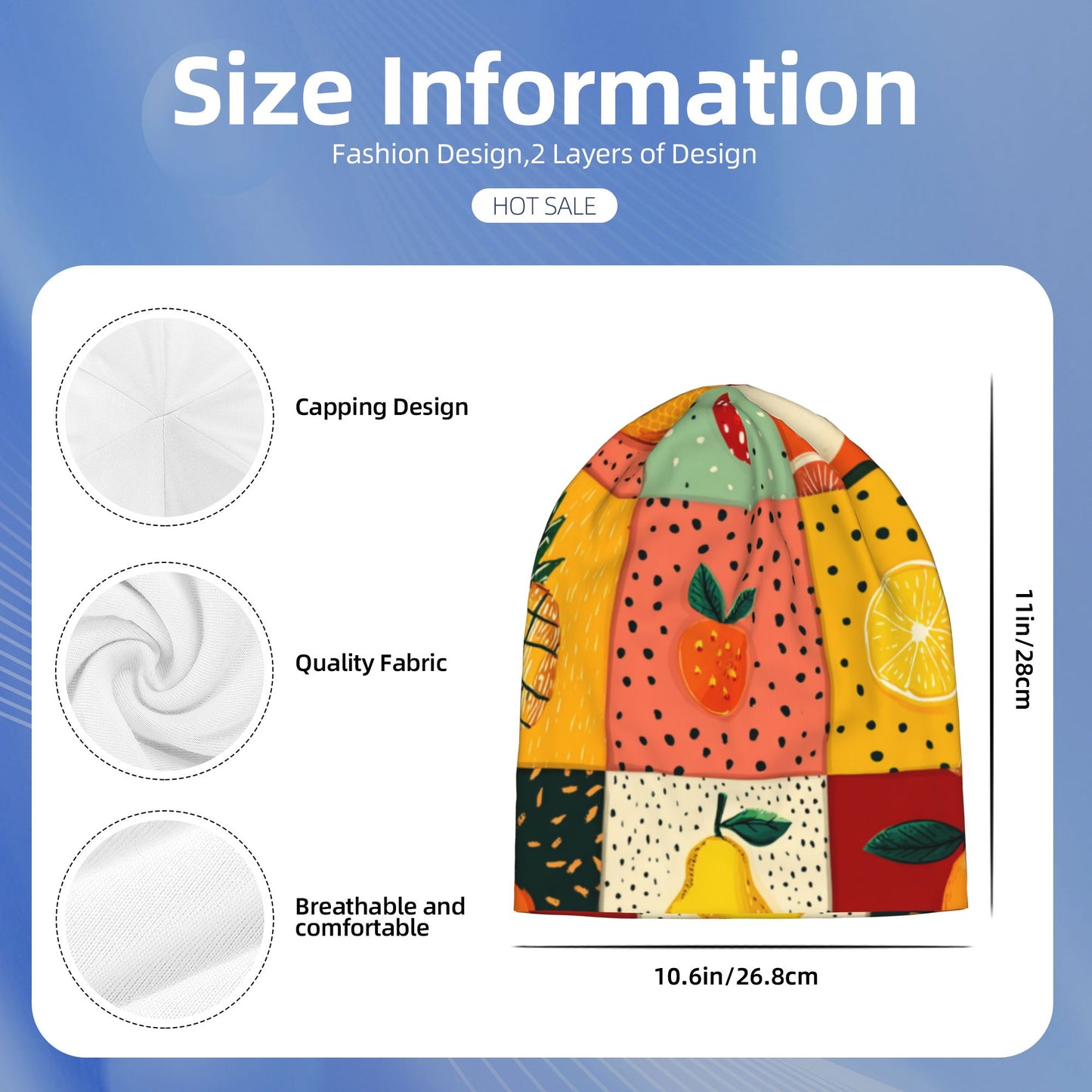 Colorful Fruit Patchwork Print Adult Knitted Beanie | Double-Layer Warm and Stylish Hat