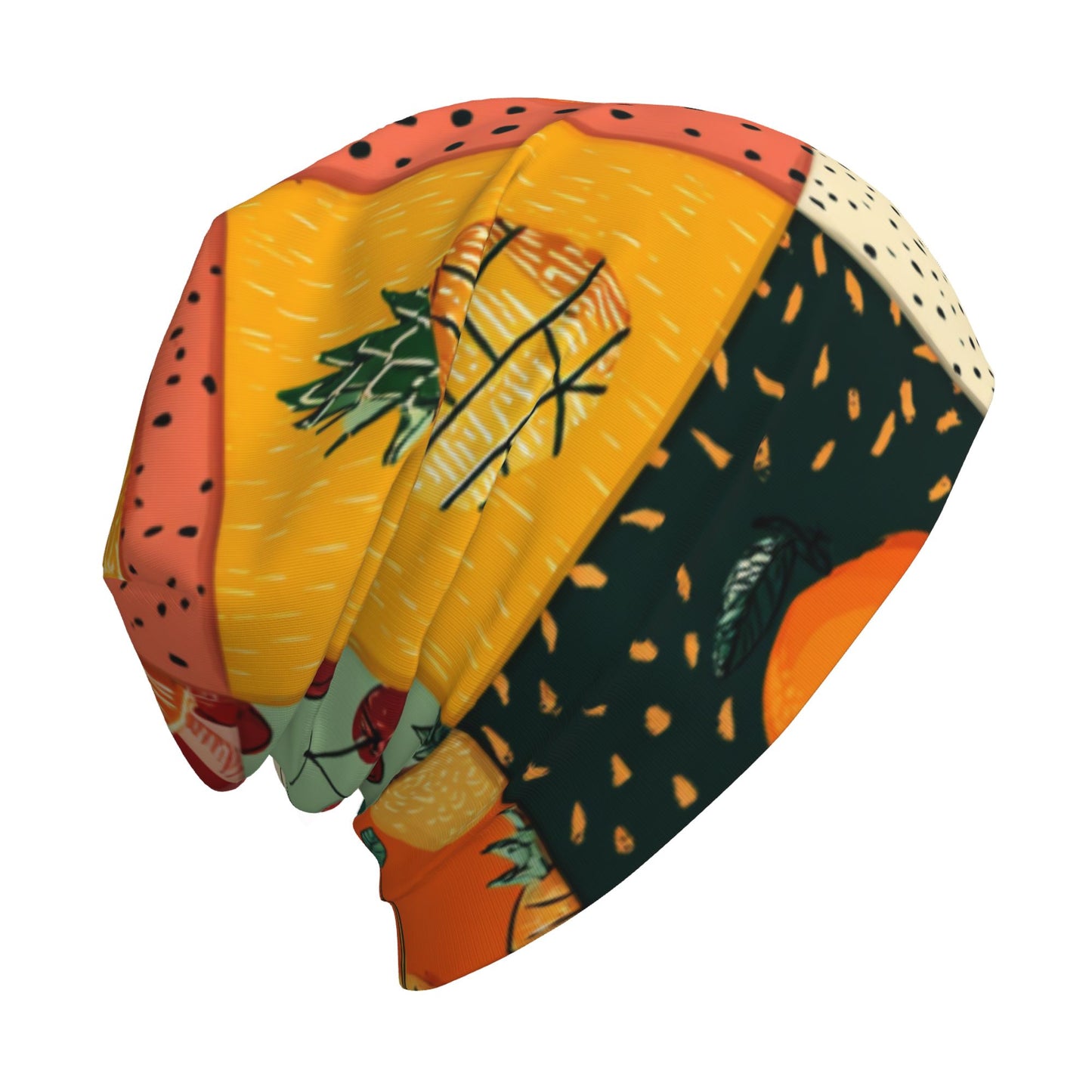Colorful Fruit Patchwork Print Adult Knitted Beanie | Double-Layer Warm and Stylish Hat