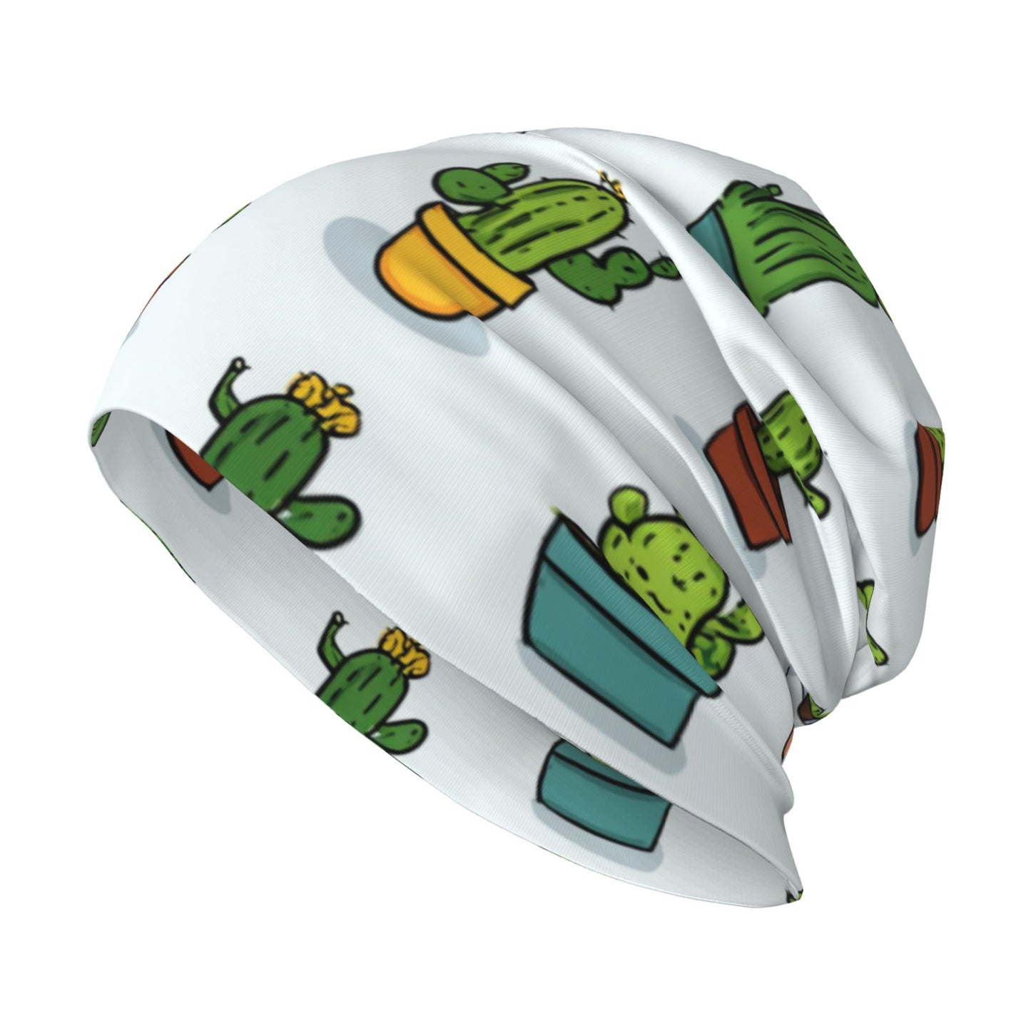 Cartoon Cactus Print Adult Knitted Beanie | Double-Layer Casual and Warm Hat