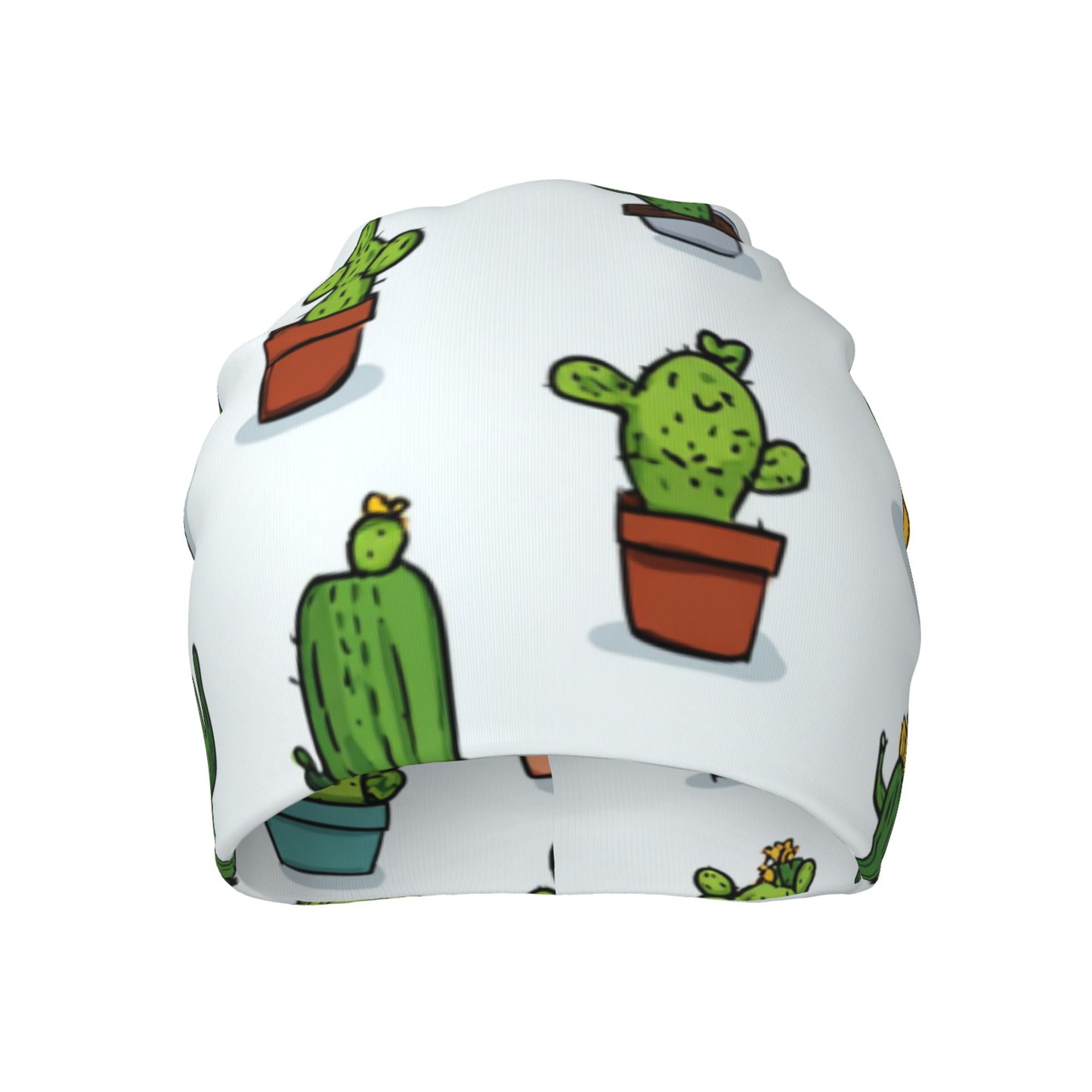 Cartoon Cactus Print Adult Knitted Beanie | Double-Layer Casual and Warm Hat