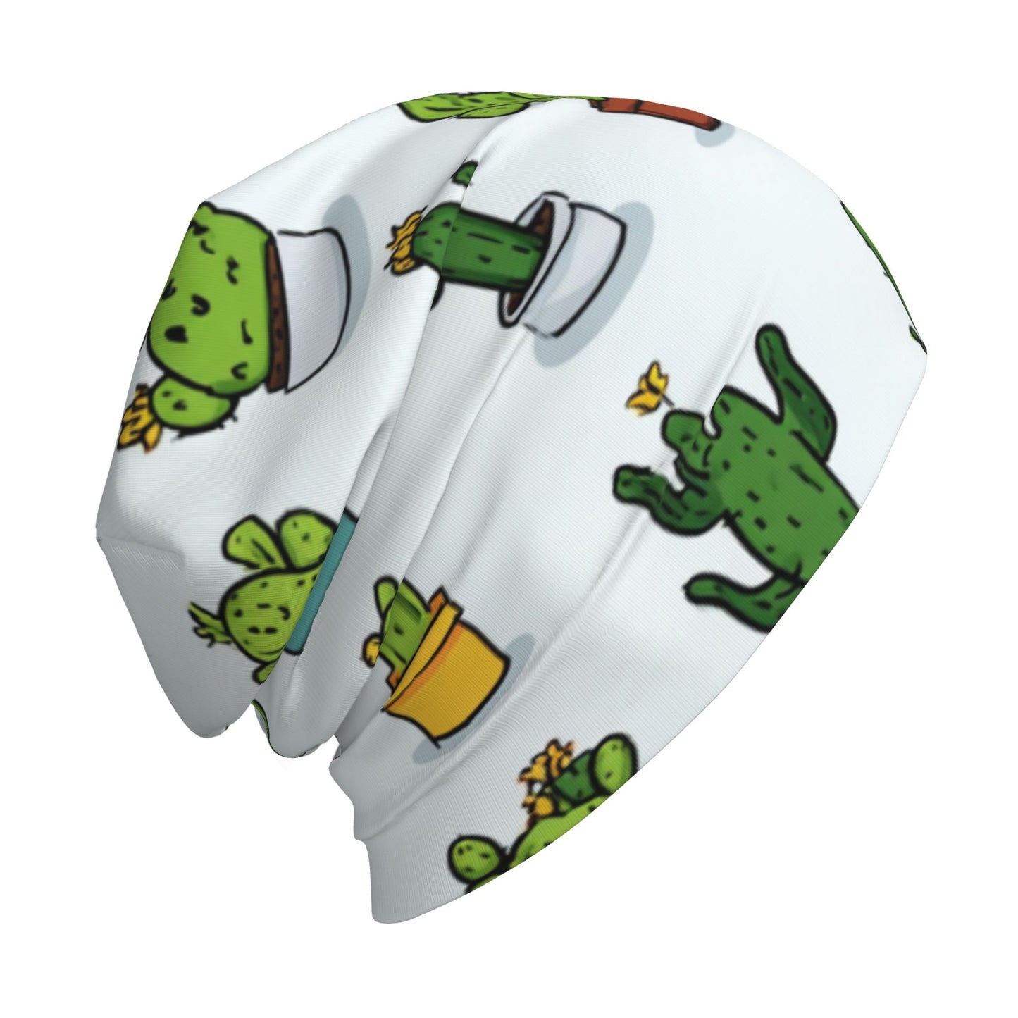 Cartoon Cactus Print Adult Knitted Beanie | Double-Layer Casual and Warm Hat