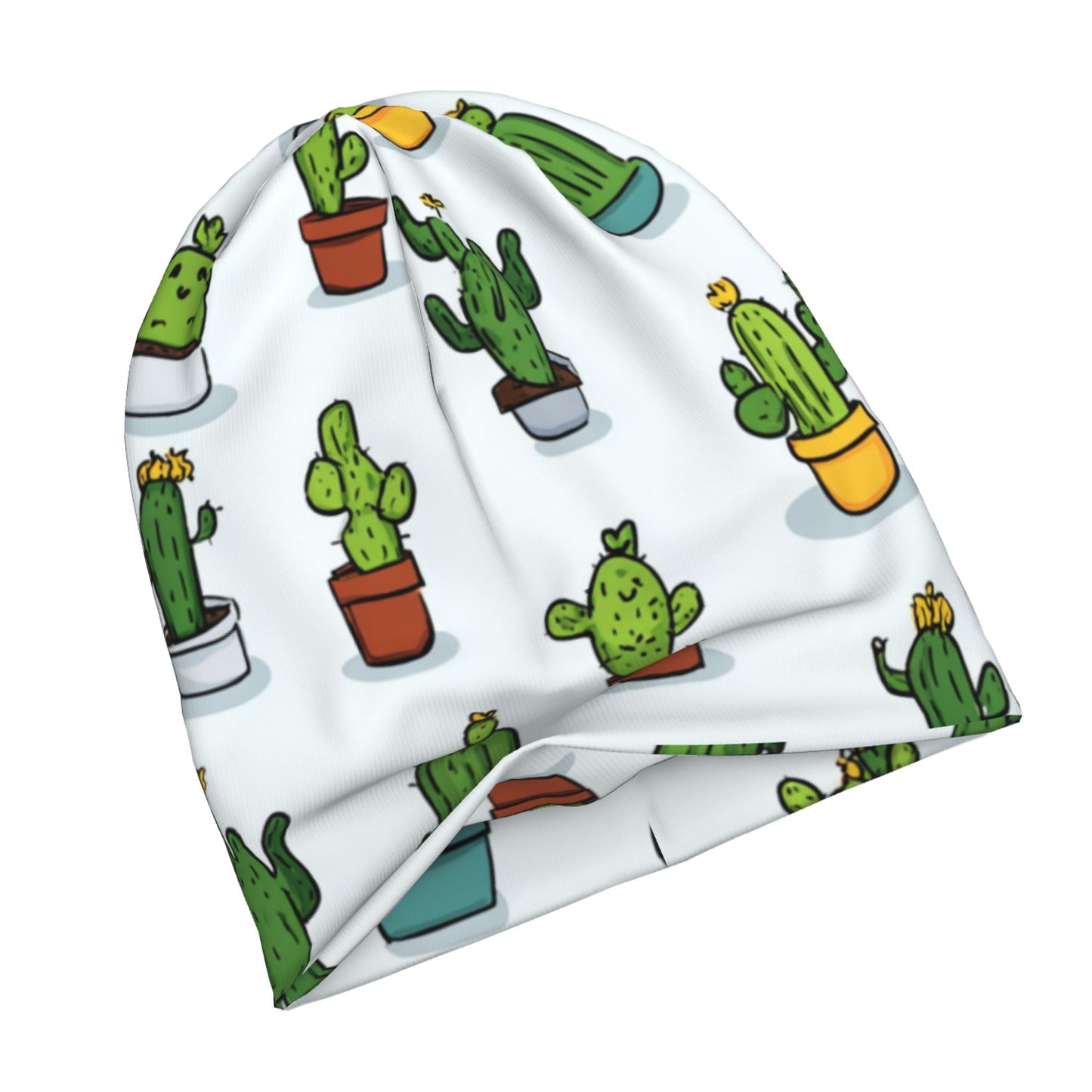 Cartoon Cactus Print Adult Knitted Beanie | Double-Layer Casual and Warm Hat