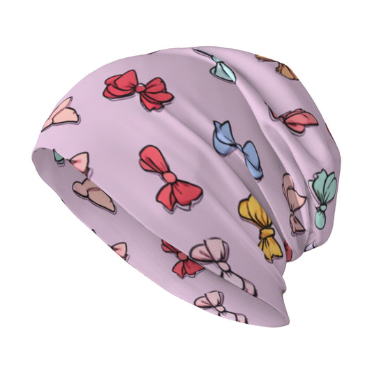Pink Bow Print Adult Knitted Beanie | Sweet Romantic Double-Layer Warm Hat