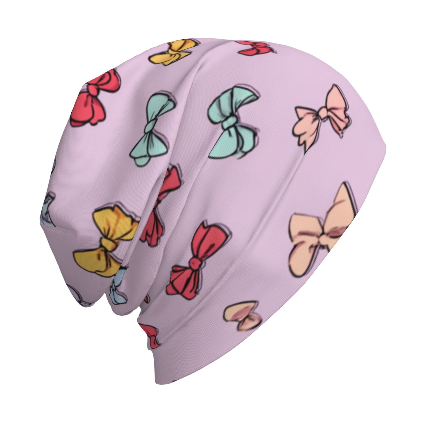 Pink Bow Print Adult Knitted Beanie | Sweet Romantic Double-Layer Warm Hat