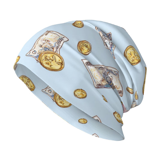 Blue Money & Coins Print Adult Knitted Beanie | Trendy Double-Layer Warm Hat