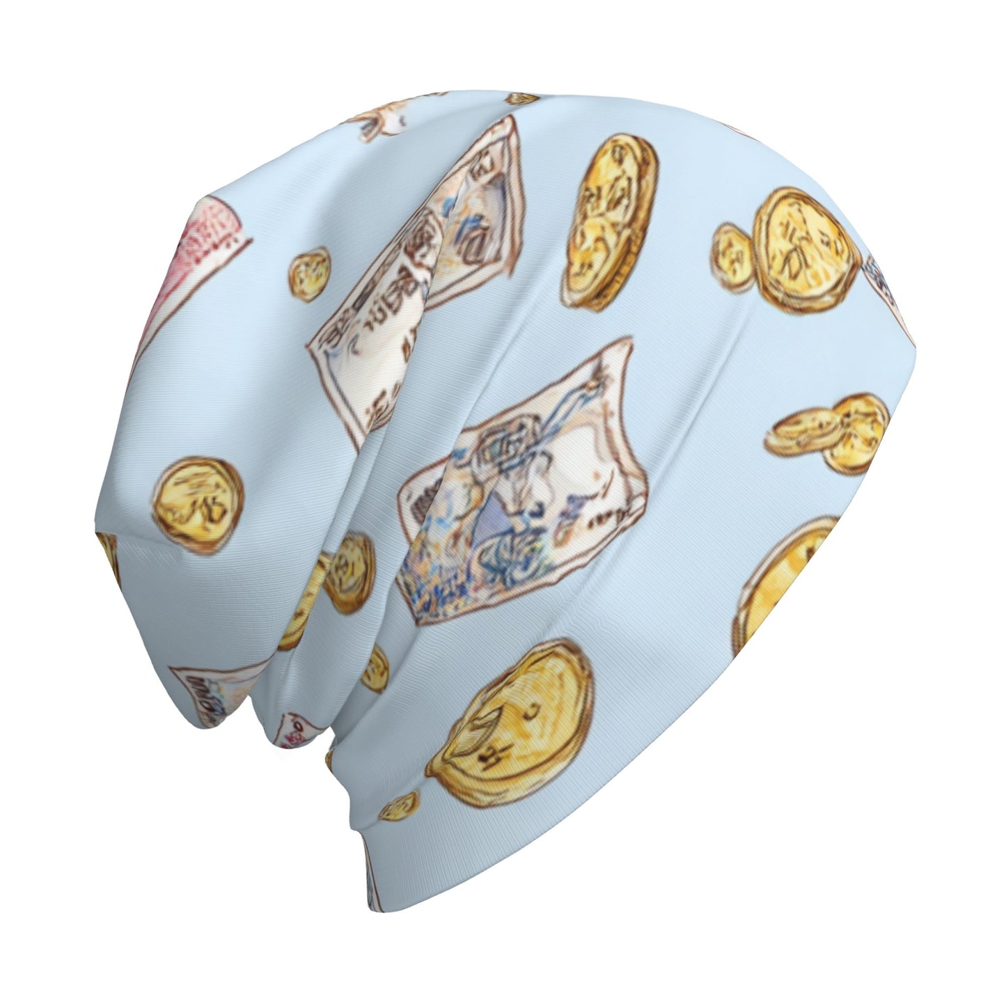 Blue Money & Coins Print Adult Knitted Beanie | Trendy Double-Layer Warm Hat