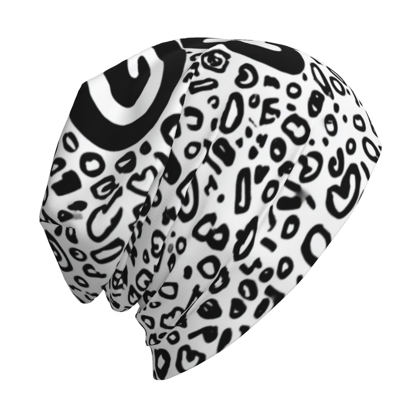 Black & White Graffiti Style Beanie | Streetwear Double-Layer Knit Hat