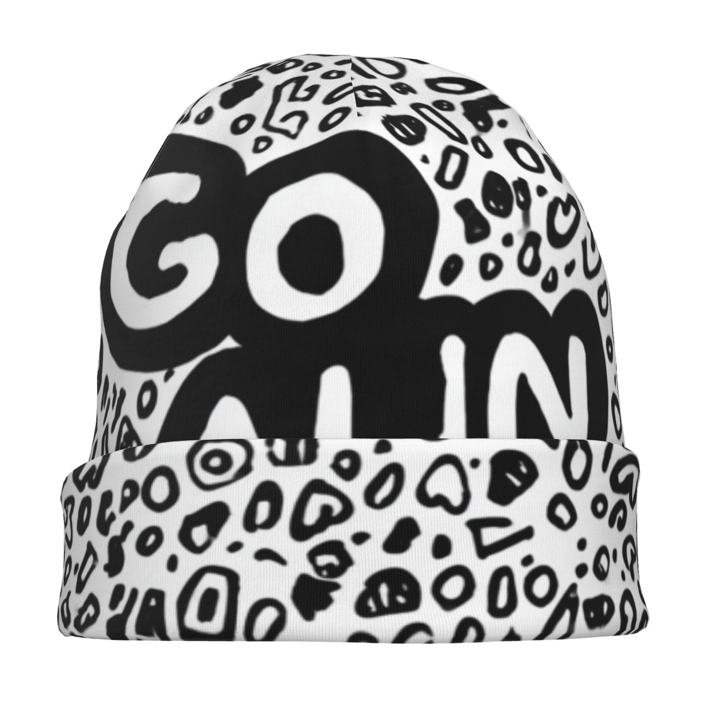 Black & White Graffiti Style Beanie | Streetwear Double-Layer Knit Hat
