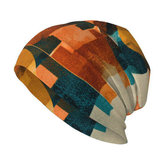 Abstract Geometric Patchwork Beanie | Artistic Double-Layer Knit Hat